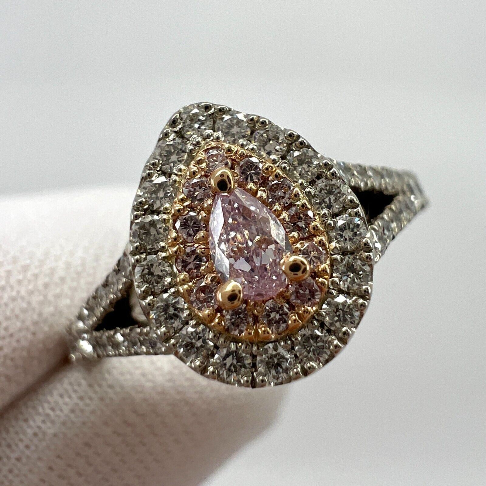 IGI Certified Untreated Pink Diamond 18k Rose And White Gold Cluster Halo Ring — view 2