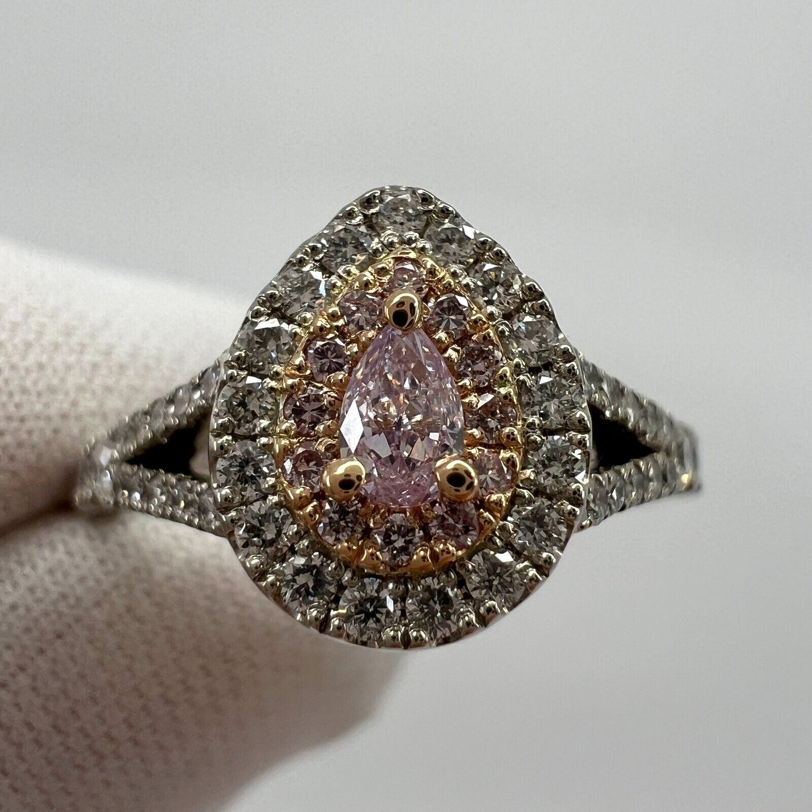 IGI Certified Untreated Pink Diamond 18k Rose And White Gold Cluster Halo Ring — view 3