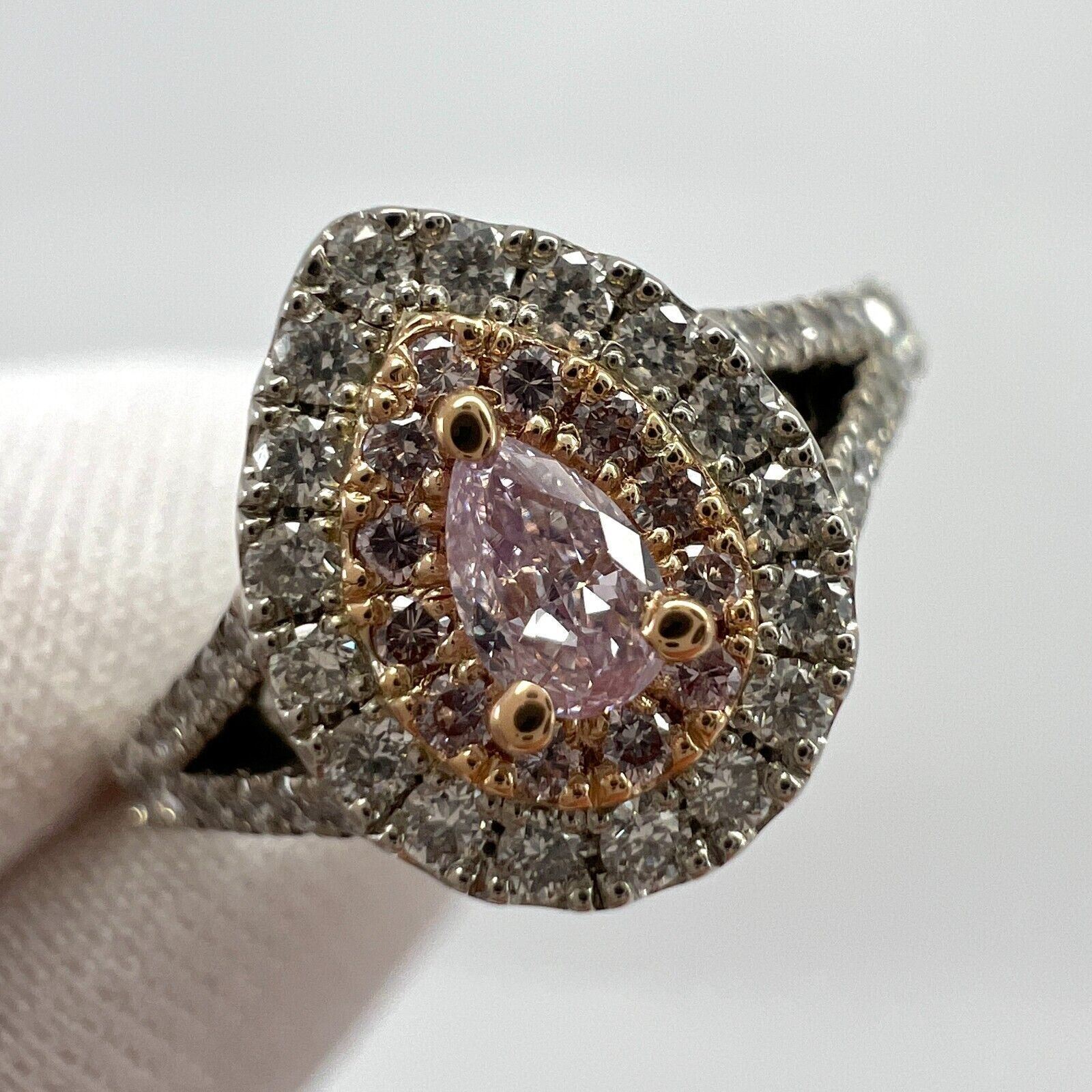 IGI Certified Untreated Pink Diamond 18k Rose And White Gold Cluster Halo Ring — view 5
