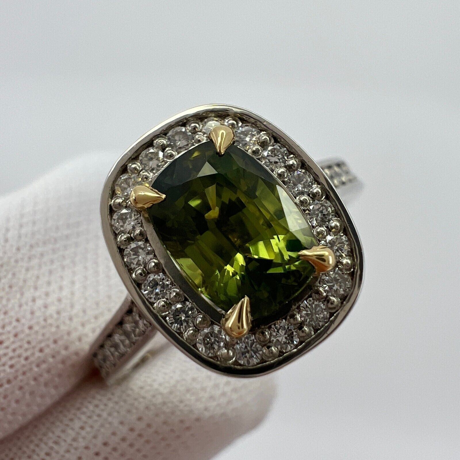 GIA Certified Untreated Vivid Green Thai Sapphire & Diamond 18k Gold Halo Ring — view 5