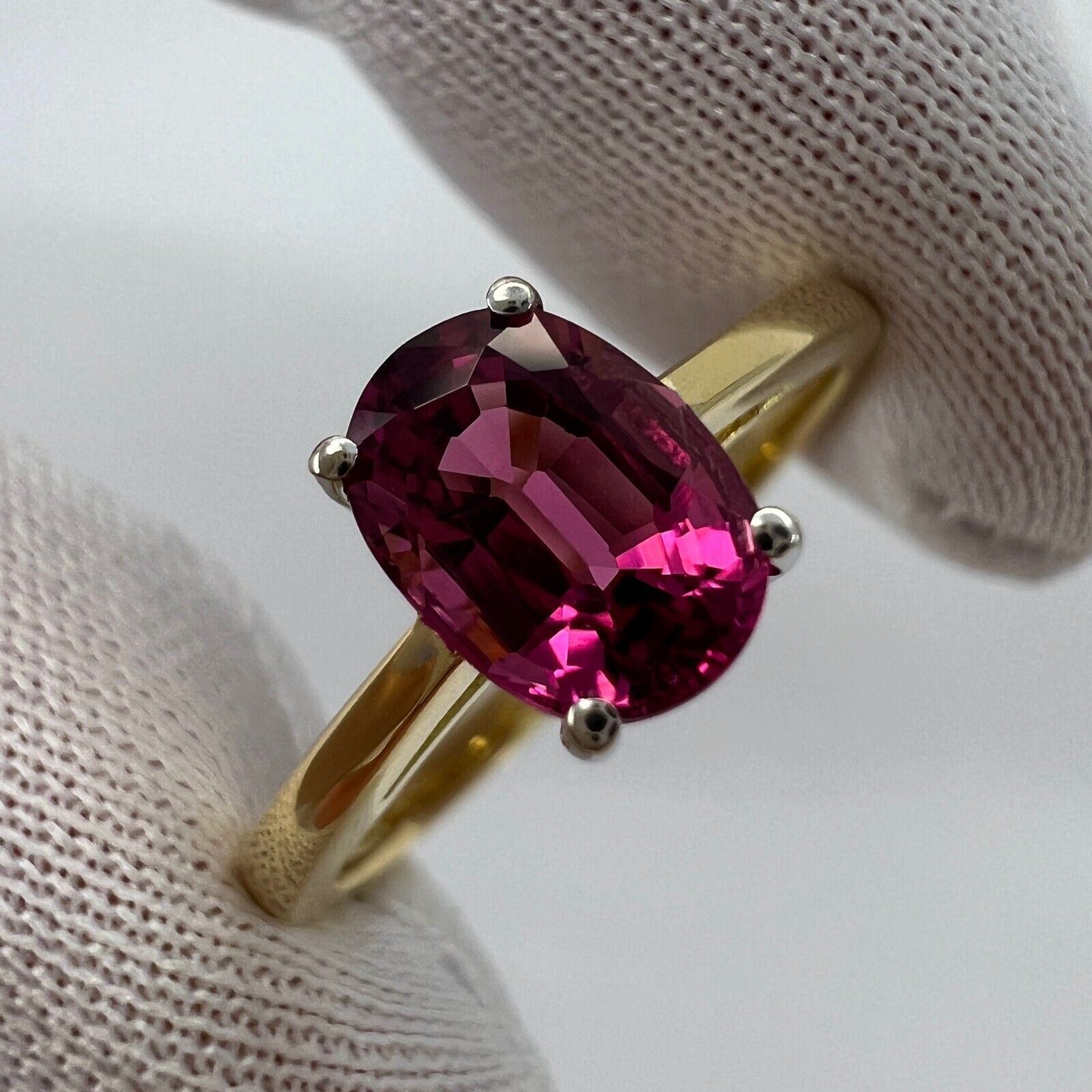 1.10ct Vivid Pink Purple Rubellite Tourmaline Oval Cut 18k Gold Solitaire Ring — view 2