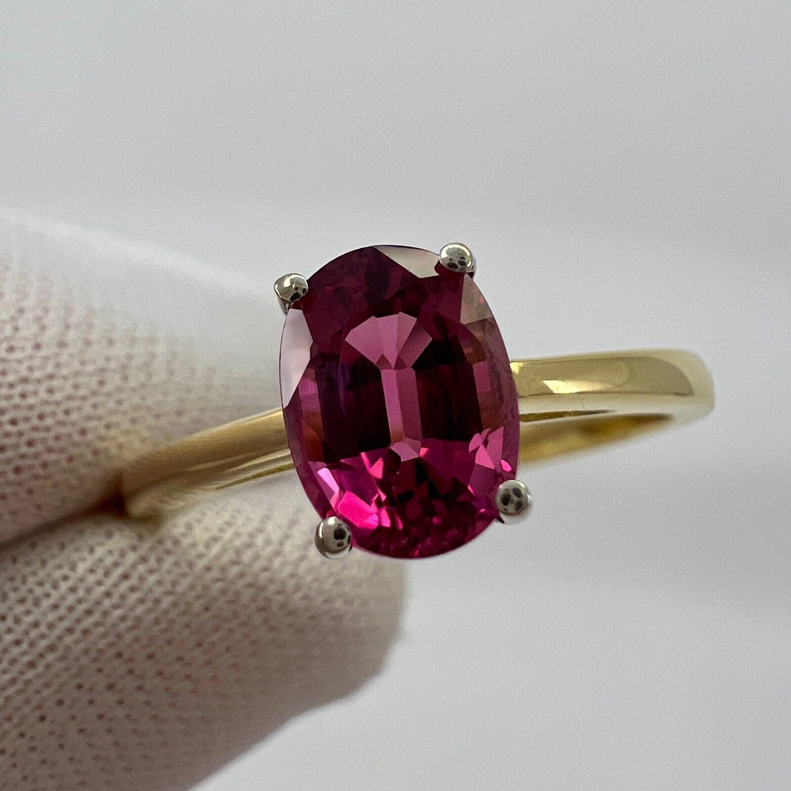 1.10ct Vivid Pink Purple Rubellite Tourmaline Oval Cut 18k Gold Solitaire Ring — view 3