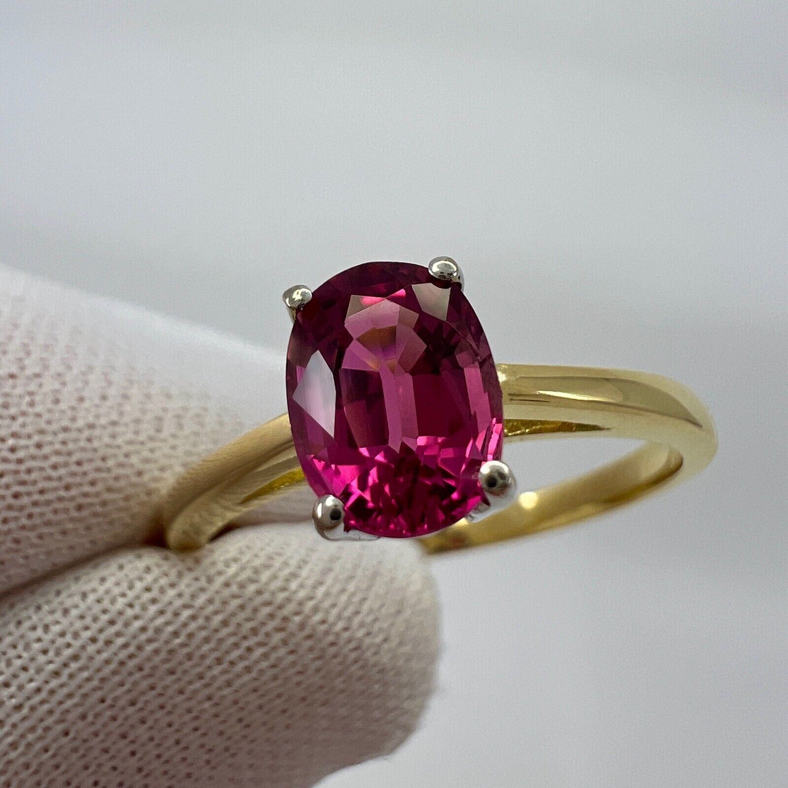 1.10ct Vivid Pink Purple Rubellite Tourmaline Oval Cut 18k Gold Solitaire Ring — view 5