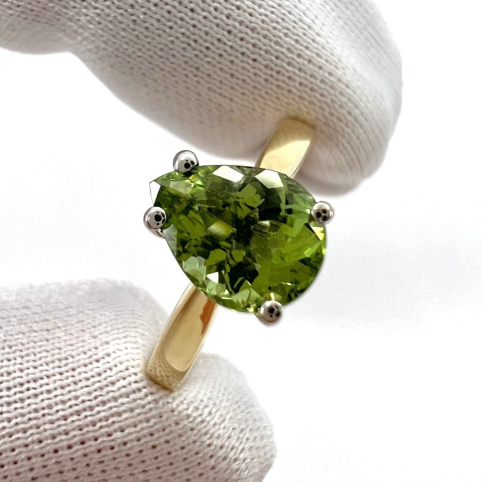 1.31ct Light Green Tourmaline Pear Cut 18k Yellow And White Gold Solitaire Ring — view 2