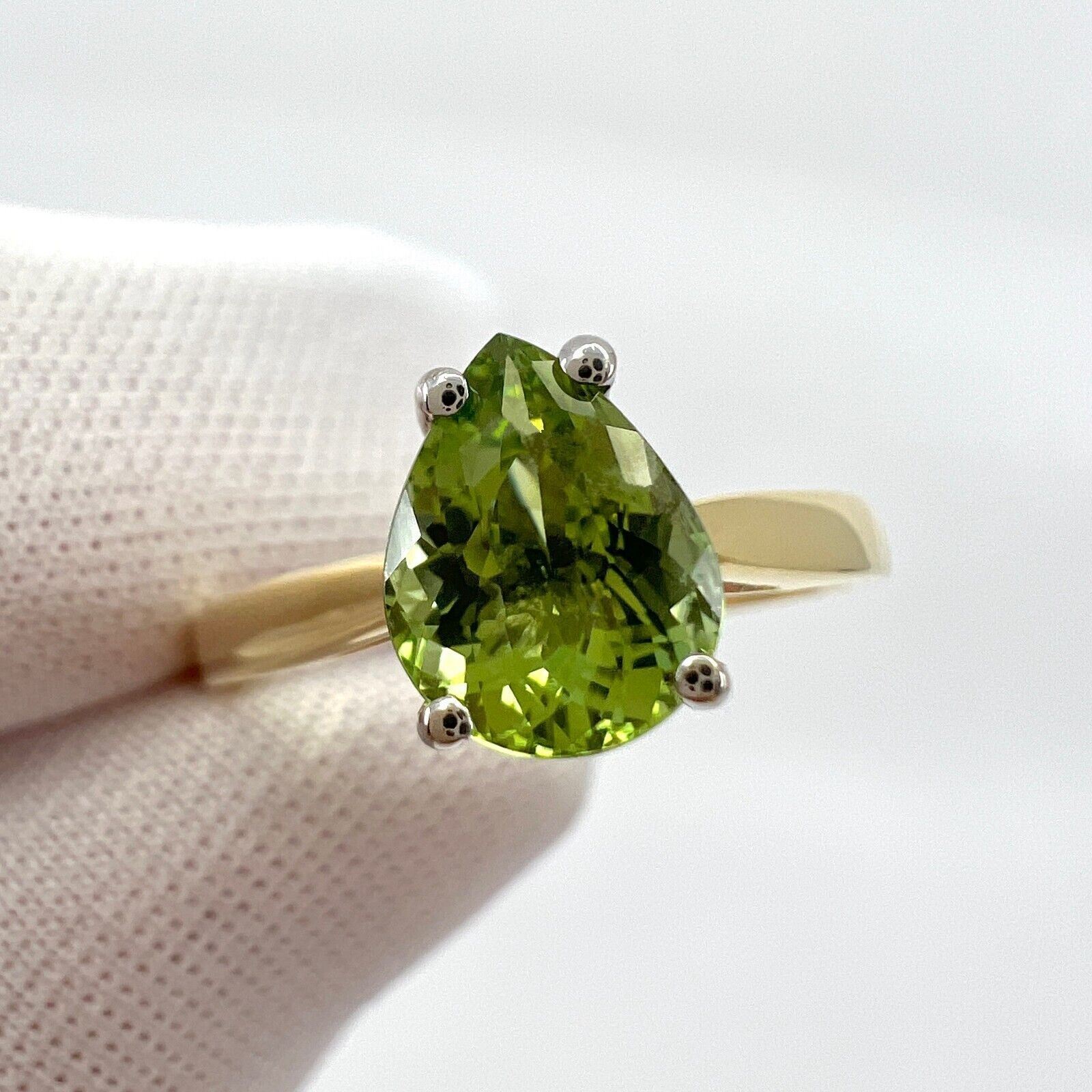 1.31ct Light Green Tourmaline Pear Cut 18k Yellow And White Gold Solitaire Ring — view 5