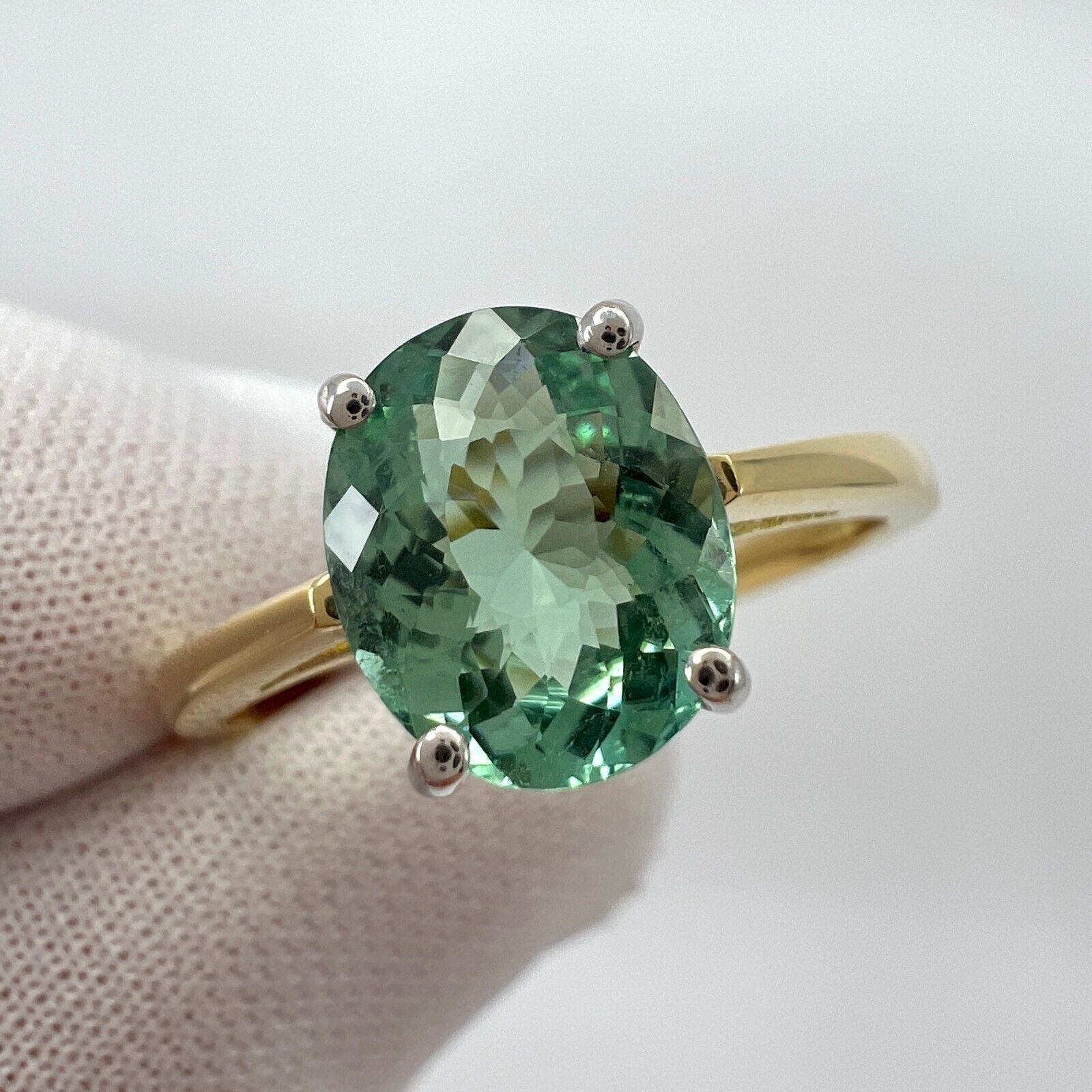 1.75ct Vivid Blue Green Tourmaline Oval Cut 18k Yellow White Gold Solitaire Ring — view 3