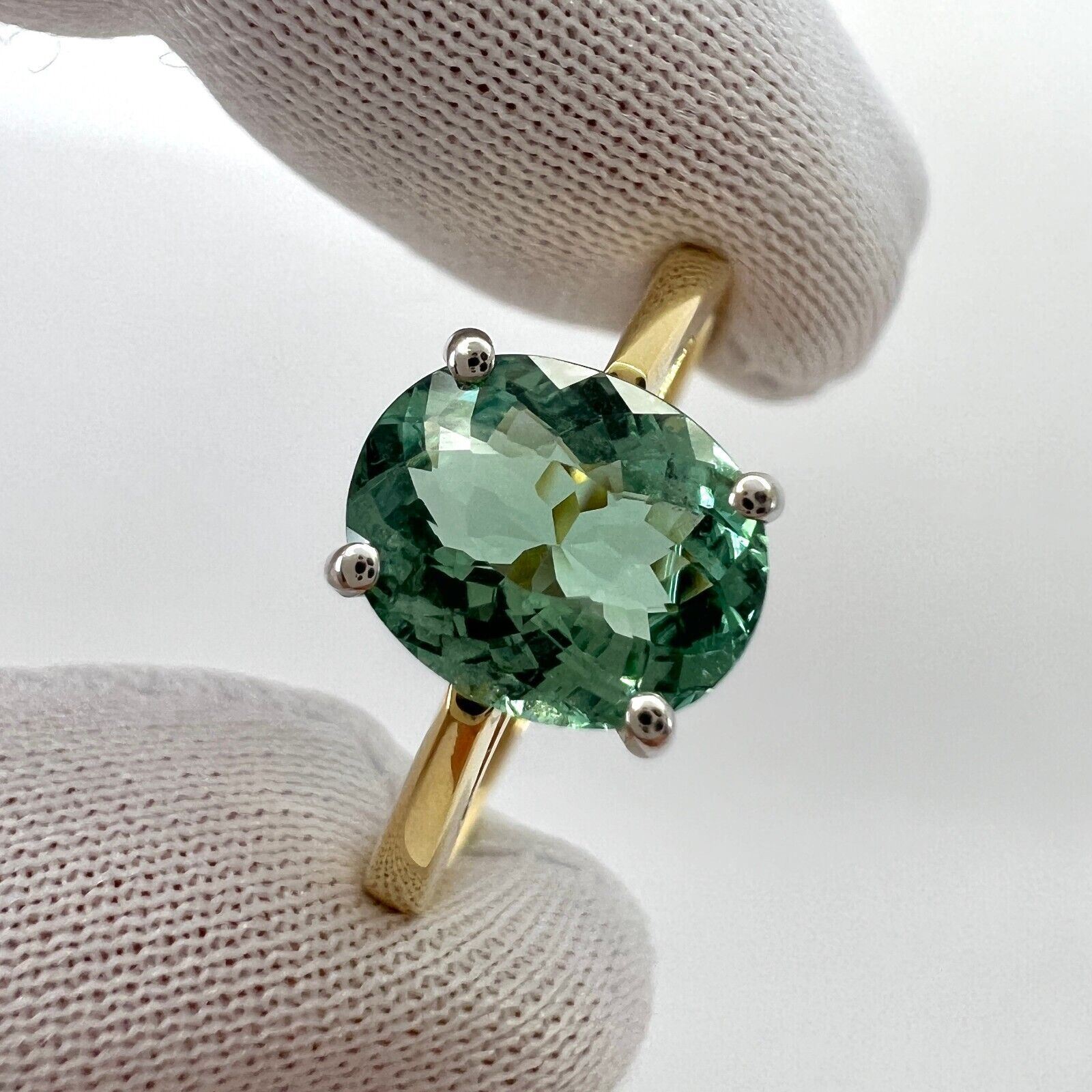 1.75ct Vivid Blue Green Tourmaline Oval Cut 18k Yellow White Gold Solitaire Ring — view 5