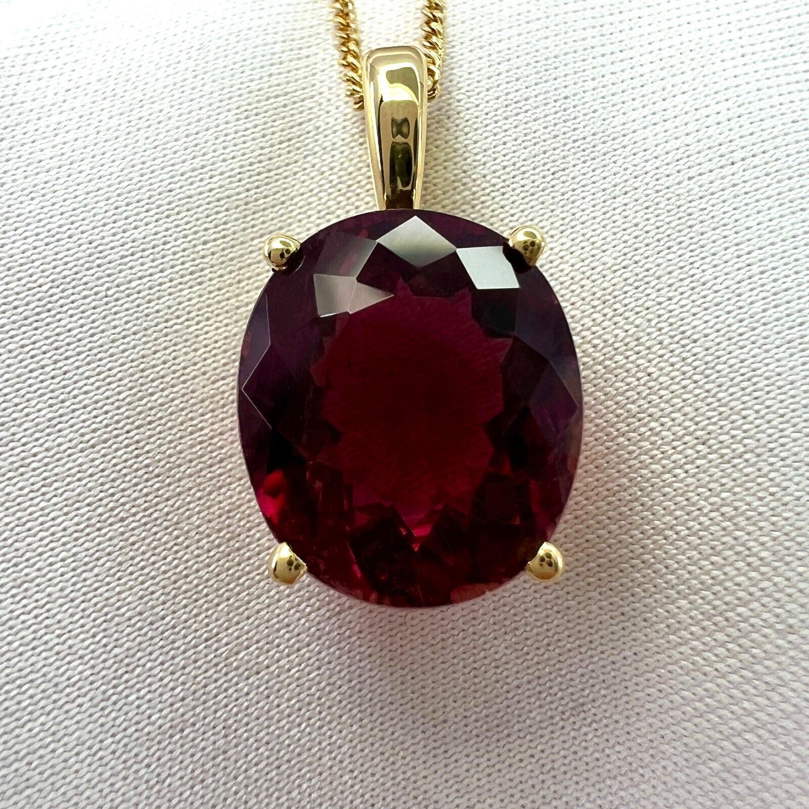 6.87ct Deep Orange Pink Tourmaline Oval Cut 18k Yellow Gold Pendant Necklace — view 3