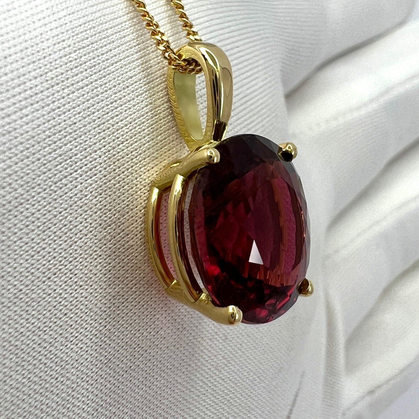 6.87ct Deep Orange Pink Tourmaline Oval Cut 18k Yellow Gold Pendant Necklace — view 5
