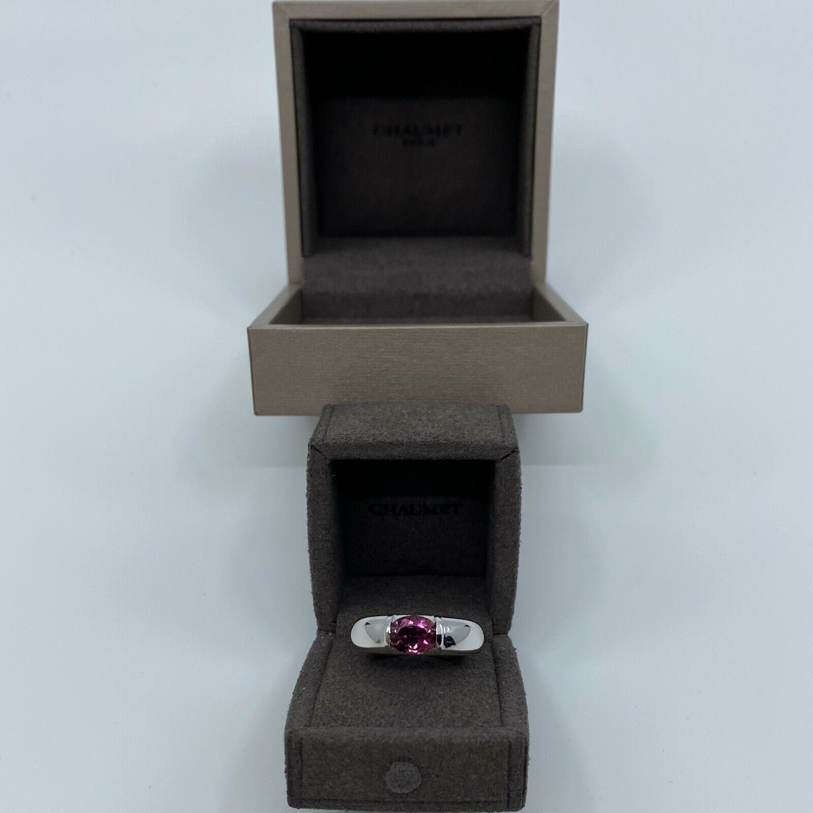 RARE Vintage Chaumet Paris Pink Tourmaline 18k White Gold Ring & Chaumet Box — view 2