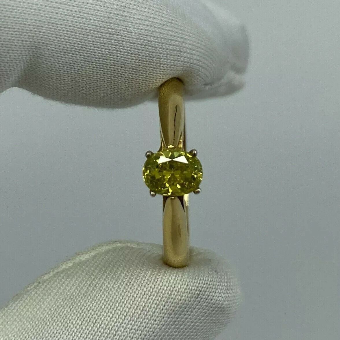 FINE Fancy Vivid Yellow Green Diamond 0.51 Carat Solitaire 18 Karat Gold Ring — view 3