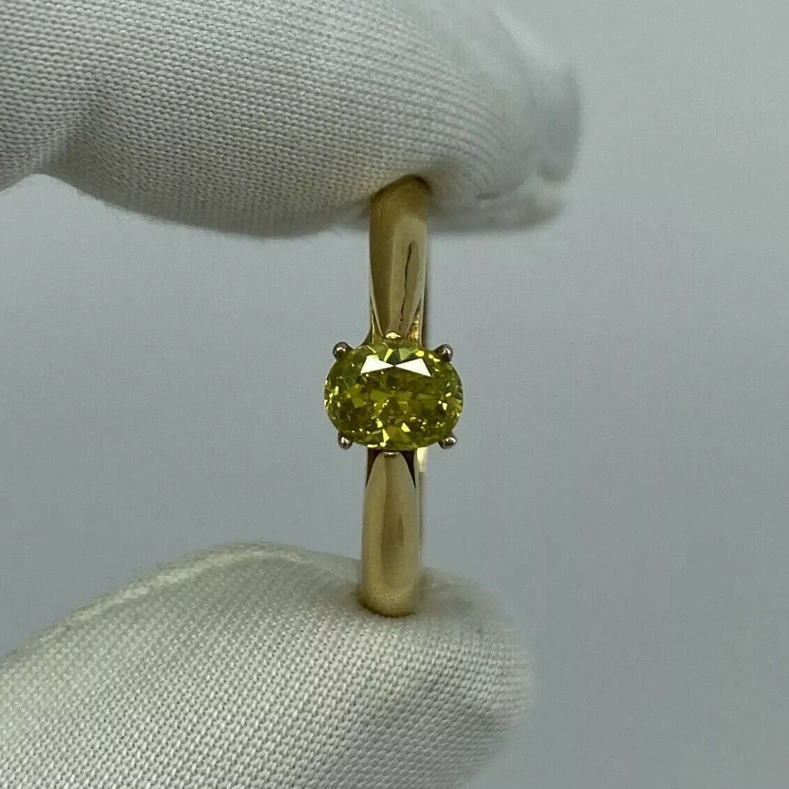 FINE Fancy Vivid Yellow Green Diamond 0.51 Carat Solitaire 18 Karat Gold Ring — view 4