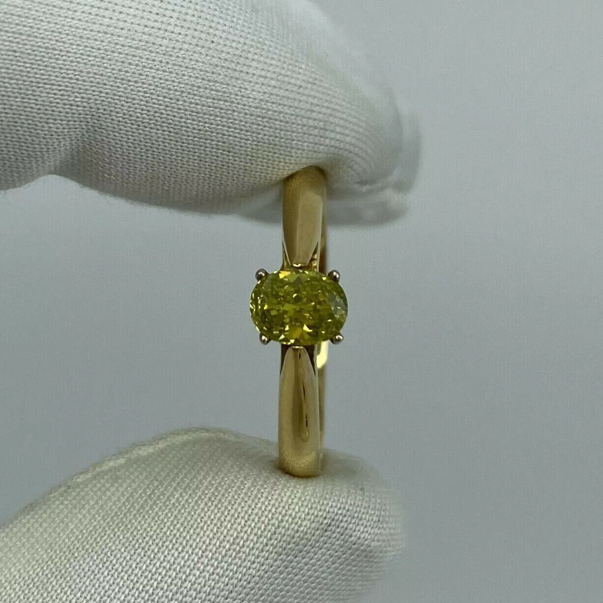 FINE Fancy Vivid Yellow Green Diamond 0.51 Carat Solitaire 18 Karat Gold Ring — view 5