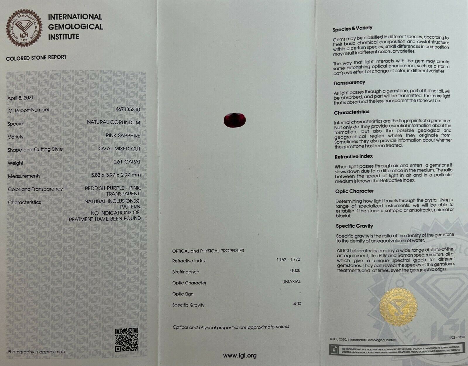 UNIQUE Pink Sapphire Diamond CERTIFIED Untreated Crossover 18k Oval Pendant — view 2