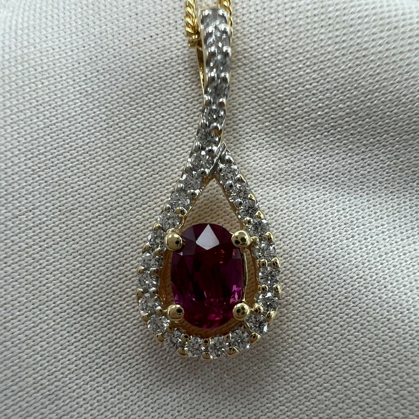UNIQUE Pink Sapphire Diamond CERTIFIED Untreated Crossover 18k Oval Pendant — view 3