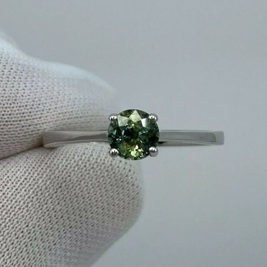 Parti Colour Green Blue Australian Sapphire Round 18k White Gold Solitaire Ring — view 1