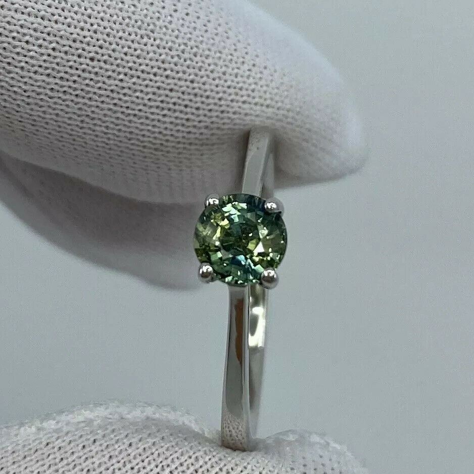 Parti Colour Green Blue Australian Sapphire Round 18k White Gold Solitaire Ring — view 2