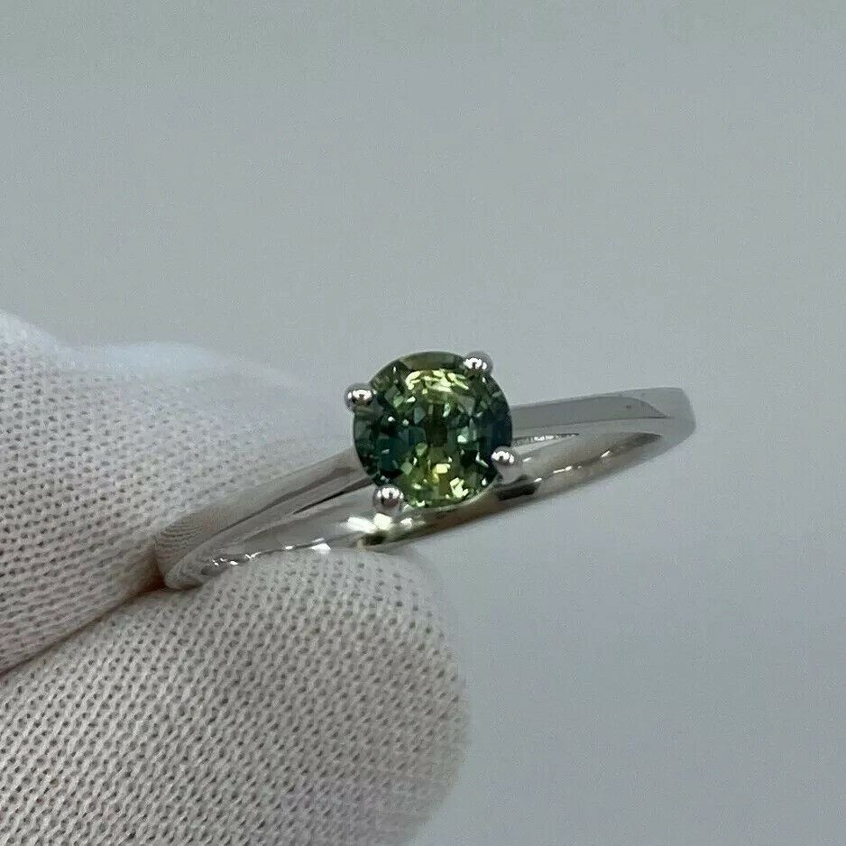 Parti Colour Green Blue Australian Sapphire Round 18k White Gold Solitaire Ring — view 3
