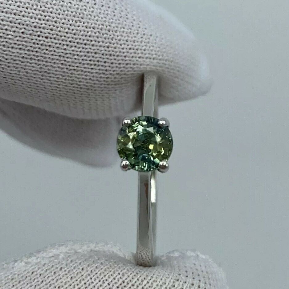 Parti Colour Green Blue Australian Sapphire Round 18k White Gold Solitaire Ring — view 4