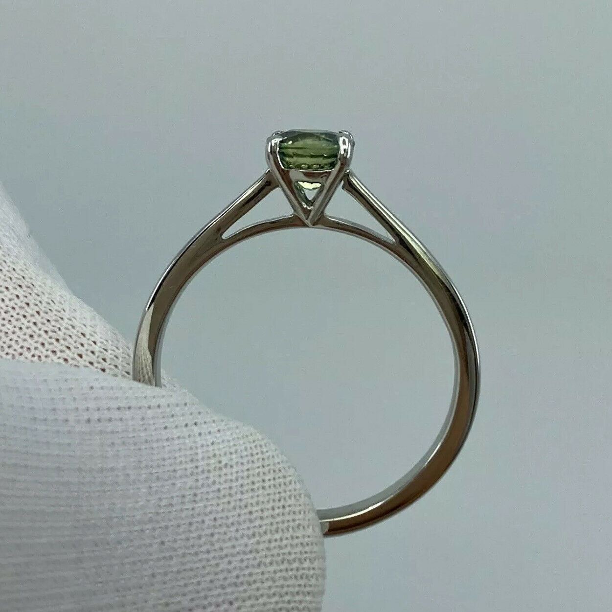 Parti Colour Green Blue Australian Sapphire Round 18k White Gold Solitaire Ring — view 5