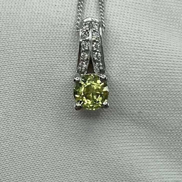 UNTREATED Vivid Yellow Australia Natural Sapphire Diamond 18k White Gold Pendant