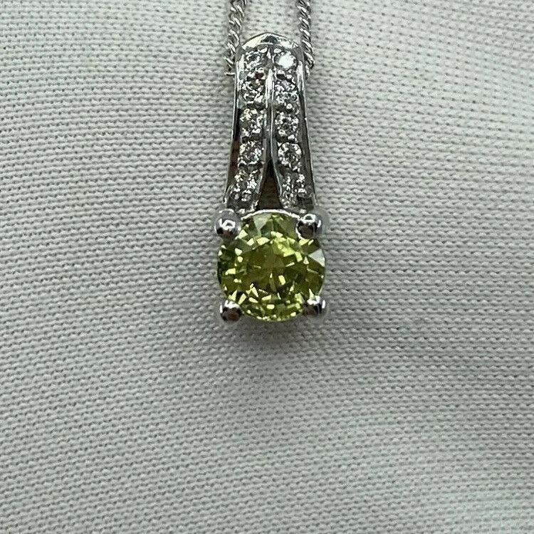 UNTREATED Vivid Yellow Australia Natural Sapphire Diamond 18k White Gold Pendant — view 2