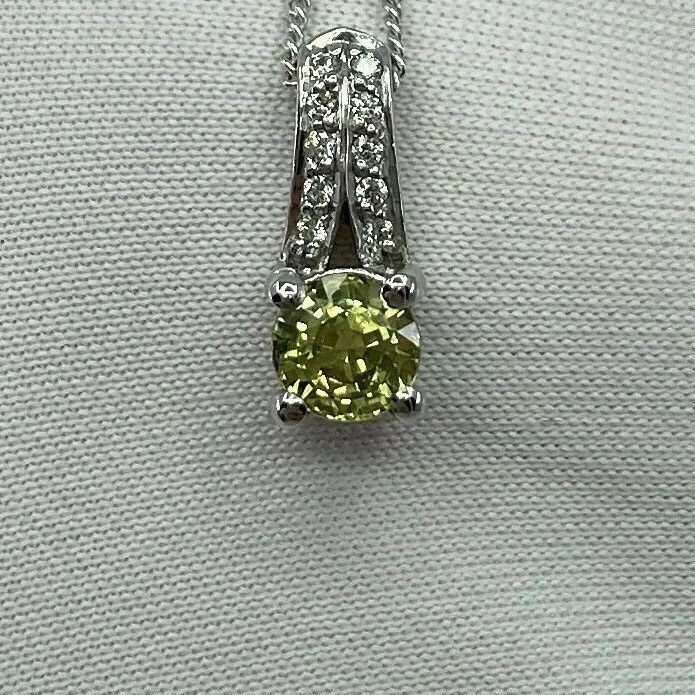 UNTREATED Vivid Yellow Australia Natural Sapphire Diamond 18k White Gold Pendant — view 3