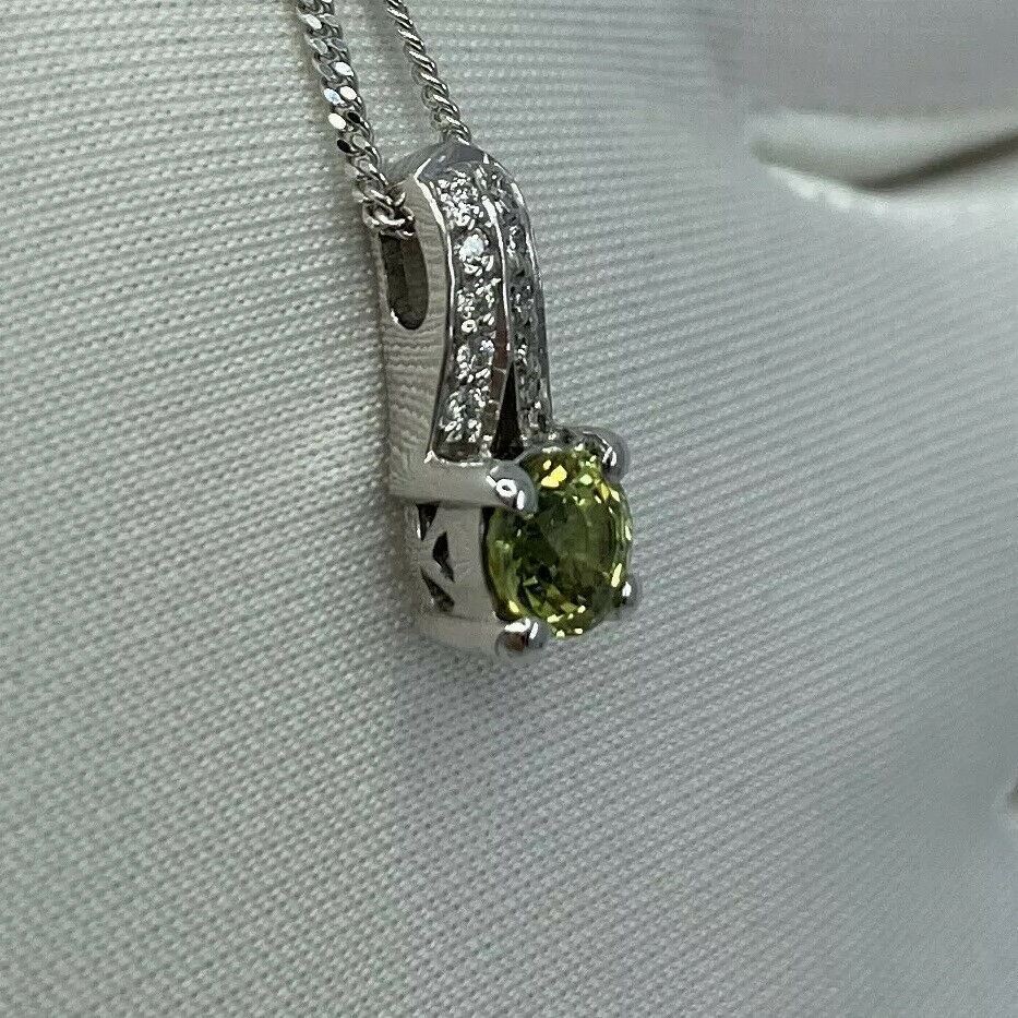 UNTREATED Vivid Yellow Australia Natural Sapphire Diamond 18k White Gold Pendant — view 4