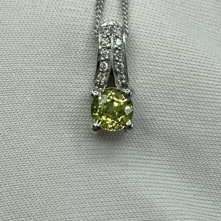 UNTREATED Vivid Yellow Australia Natural Sapphire Diamond 18k White Gold Pendant — view 5