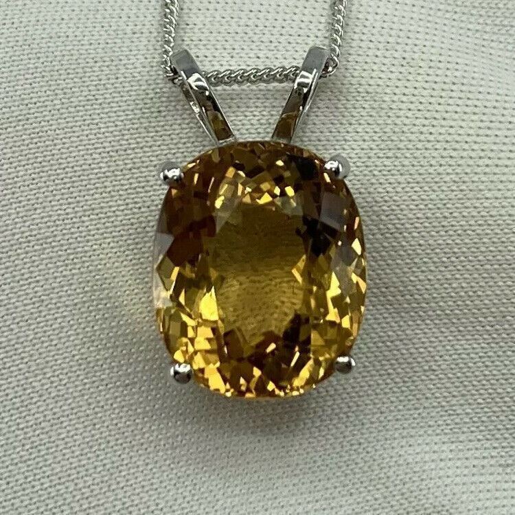6.05ct Vivid Yellow Heliodor Golden Beryl Oval 18k White Gold Pendant Necklace — view 2