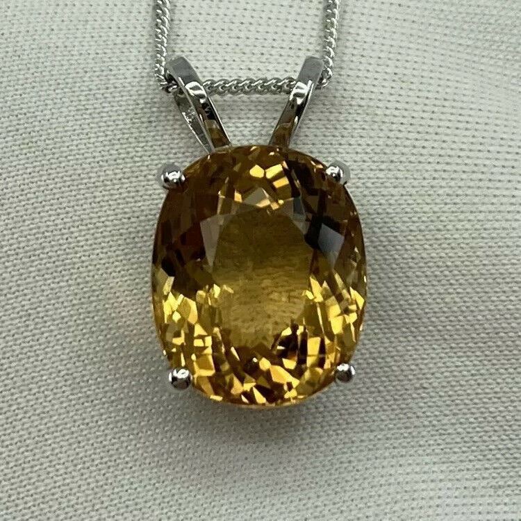 6.05ct Vivid Yellow Heliodor Golden Beryl Oval 18k White Gold Pendant Necklace — view 3