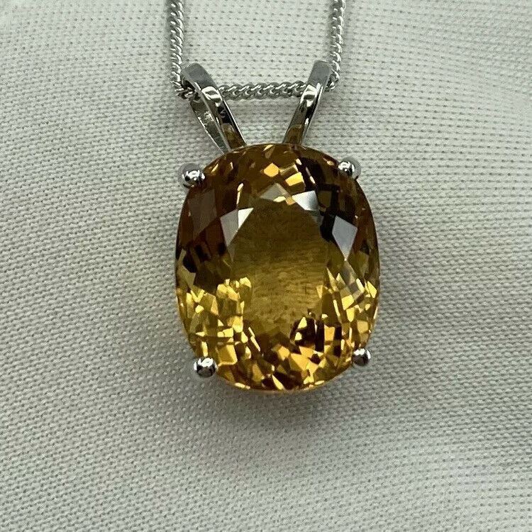 6.05ct Vivid Yellow Heliodor Golden Beryl Oval 18k White Gold Pendant Necklace — view 4