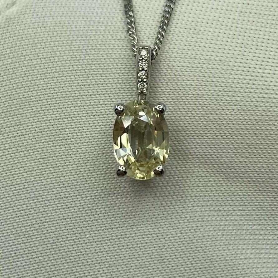 IGI Certified Untreated Ceylon Yellow Sapphire Diamond 18k White Gold Pendant — view 2