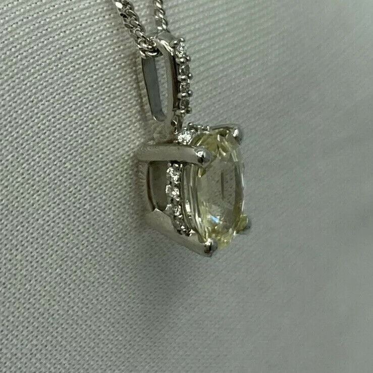 IGI Certified Untreated Ceylon Yellow Sapphire Diamond 18k White Gold Pendant — view 3