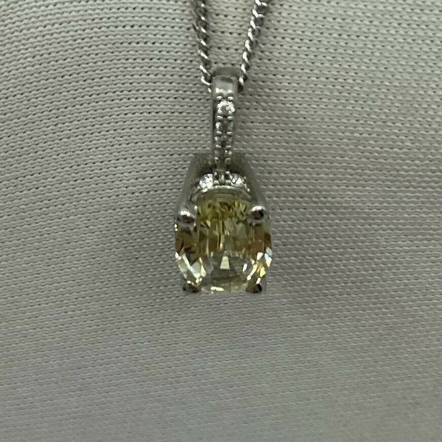 IGI Certified Untreated Ceylon Yellow Sapphire Diamond 18k White Gold Pendant — view 5