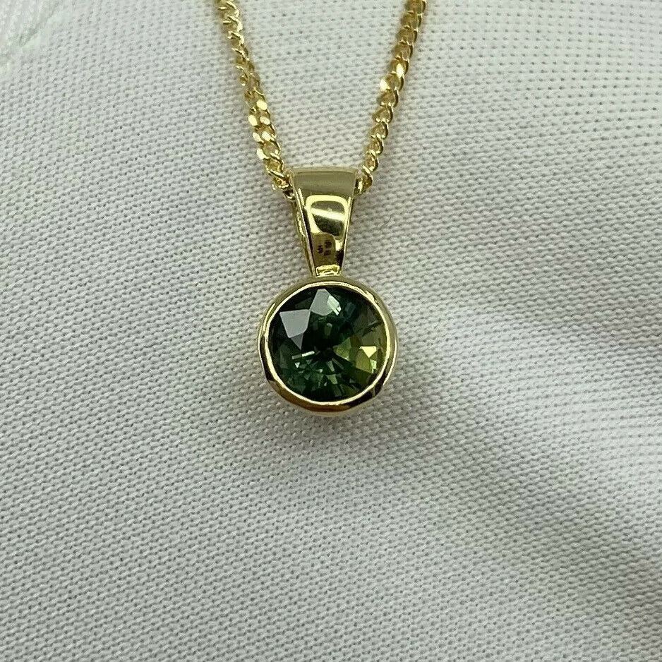 Unique Bi Colour Green Yellow UNTREATED Sapphire 18k Yellow Gold Pendant Rubover — view 5