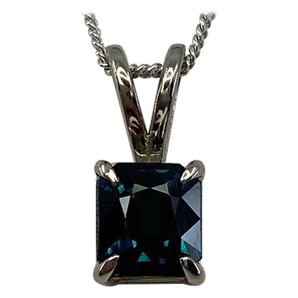 1.44ct IGI CERTIFIED Deep Teal Blue UNTREATED Sapphire 18k White Gold Pendant