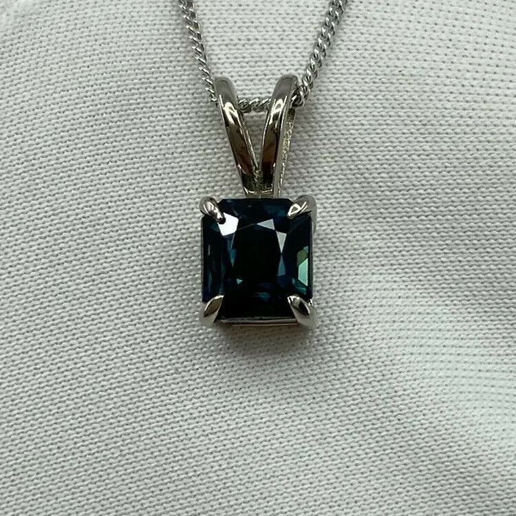 1.44ct IGI CERTIFIED Deep Teal Blue UNTREATED Sapphire 18k White Gold Pendant — view 2