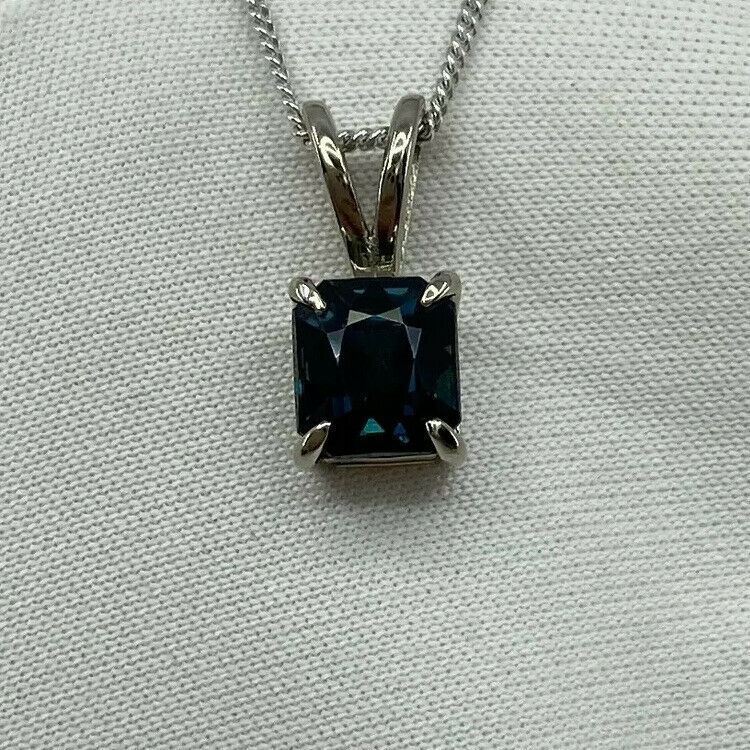 1.44ct IGI CERTIFIED Deep Teal Blue UNTREATED Sapphire 18k White Gold Pendant — view 4