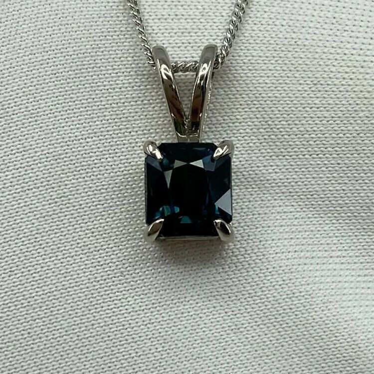 1.44ct IGI CERTIFIED Deep Teal Blue UNTREATED Sapphire 18k White Gold Pendant — view 5