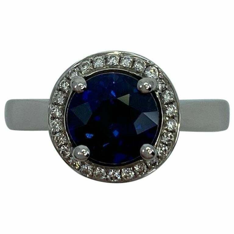 2.50ct Carat FINE Ceylon Blue Sapphire And Diamond 18k White Gold Halo Ring