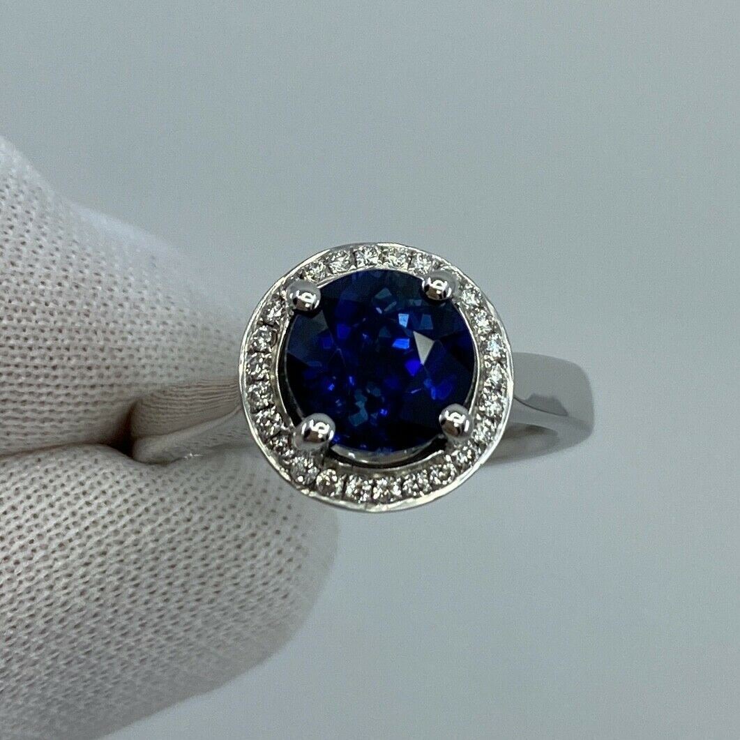 2.50ct Carat FINE Ceylon Blue Sapphire And Diamond 18k White Gold Halo Ring — view 3
