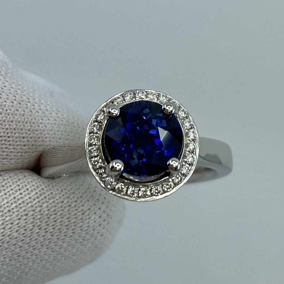 2.50ct Carat FINE Ceylon Blue Sapphire And Diamond 18k White Gold Halo Ring — view 5