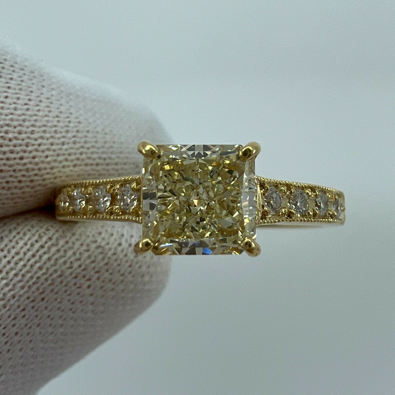 CERTIFIED 1.05ct Fancy Light Yellow Cushion Cut Diamond 18k Yellow Gold Ring SI1 — view 2