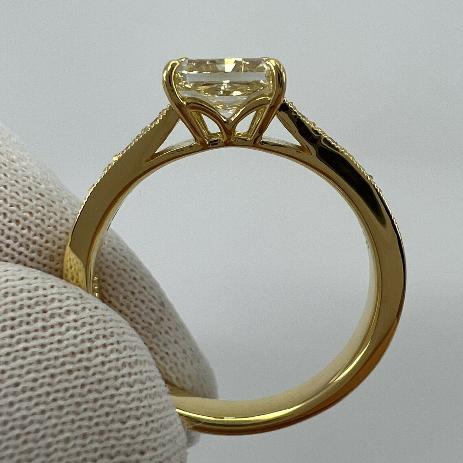 CERTIFIED 1.05ct Fancy Light Yellow Cushion Cut Diamond 18k Yellow Gold Ring SI1 — view 4