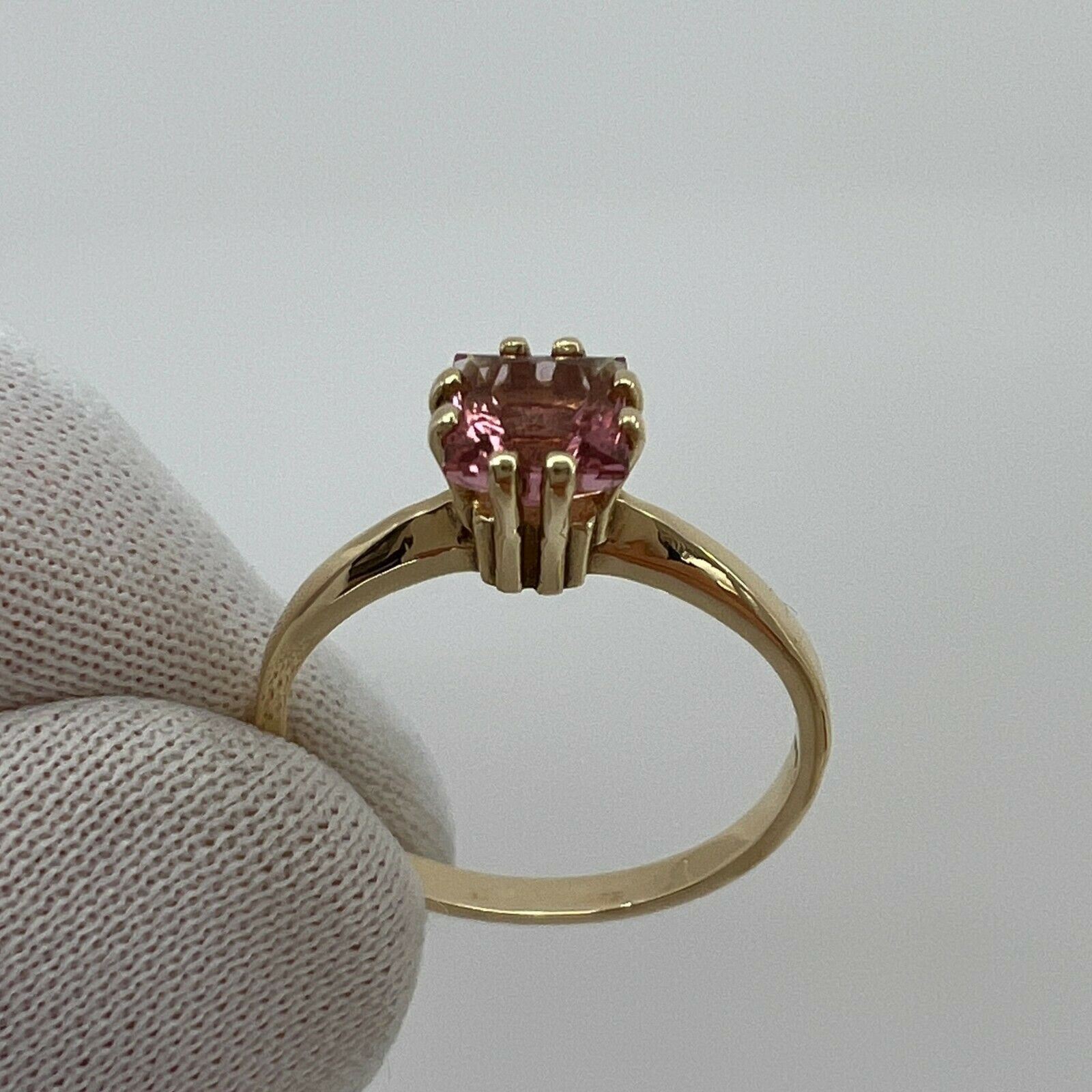 Vivid Pink Tourmaline Custom Square Princess Cut Yellow Gold Solitaire Ring — view 5