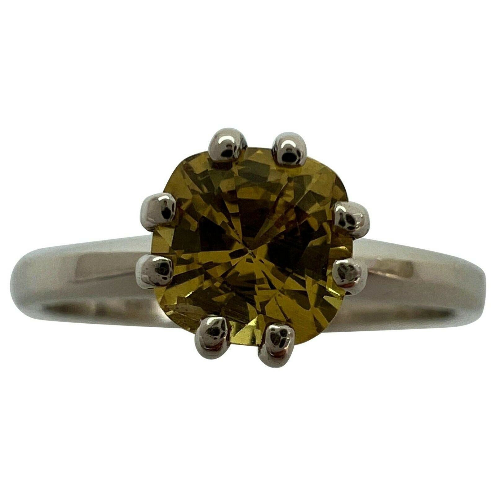 FINE Vivid Yellow Orange Sapphire Superb Cushion Cut White Gold Solitaire Ring — view 1