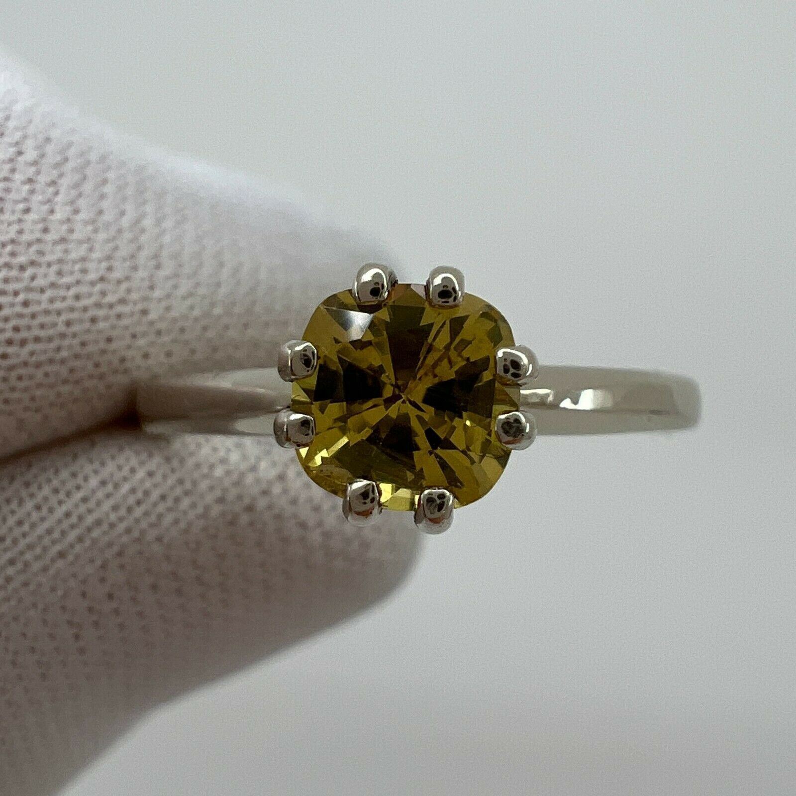 FINE Vivid Yellow Orange Sapphire Superb Cushion Cut White Gold Solitaire Ring — view 2