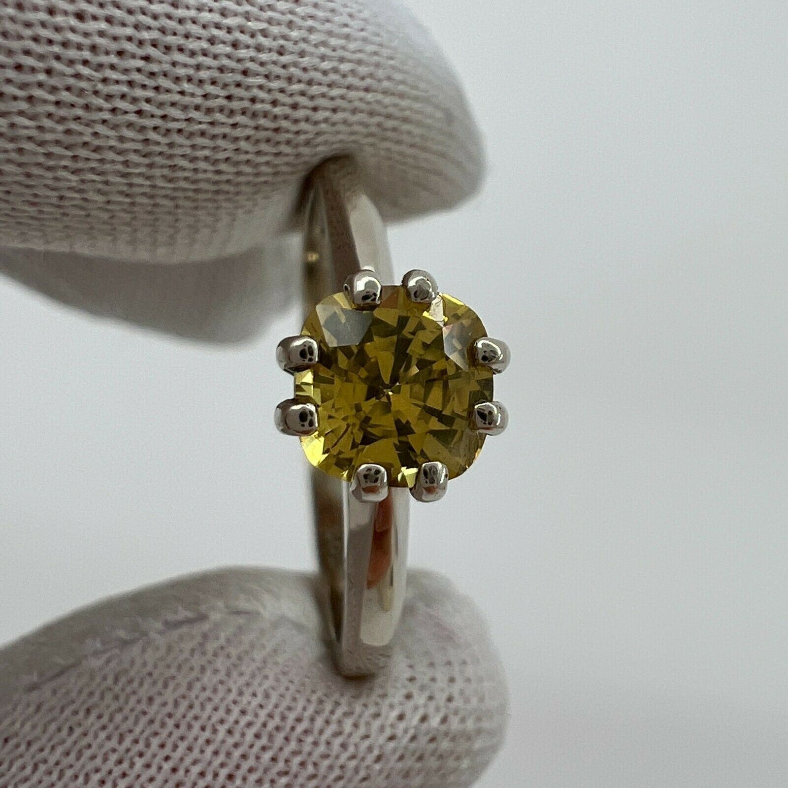 FINE Vivid Yellow Orange Sapphire Superb Cushion Cut White Gold Solitaire Ring — view 3