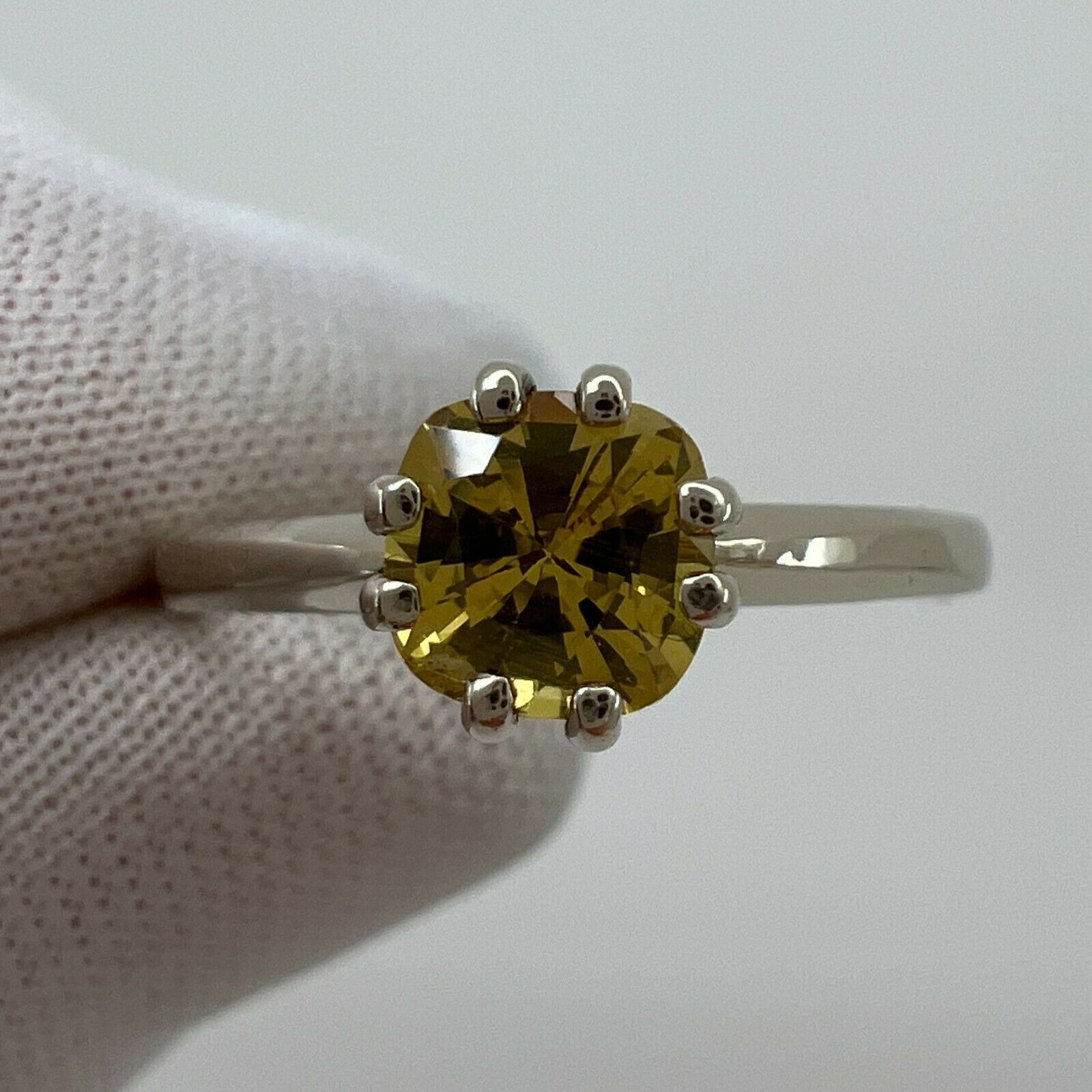 FINE Vivid Yellow Orange Sapphire Superb Cushion Cut White Gold Solitaire Ring — view 4